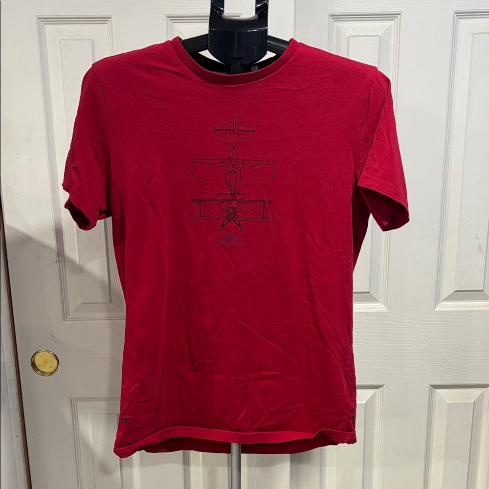 Men's Red Graphic Tee with Vintage Airplane Design